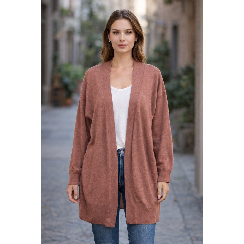 Ava & Viv Open Front Sweater Cardigan Women's 1X Rose Mauve Knit Travel Outdoor